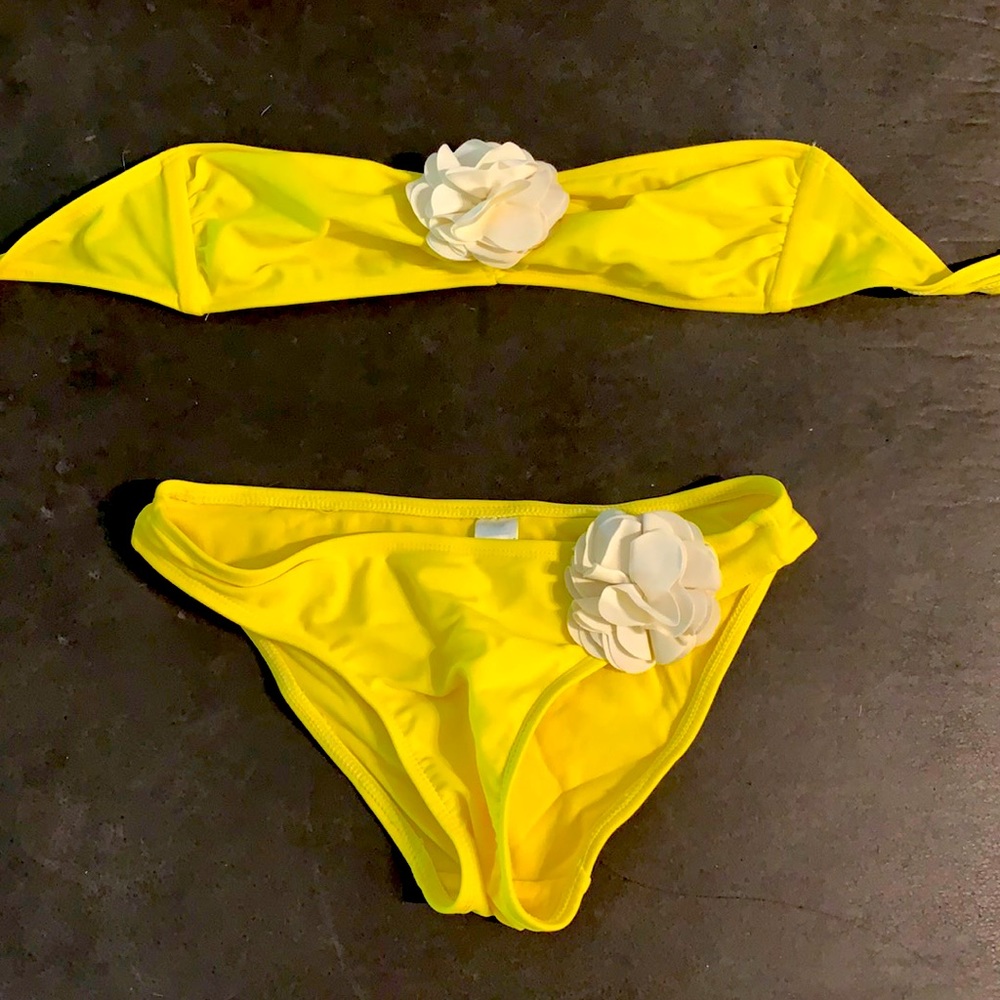 Yellow bandeau bikini set